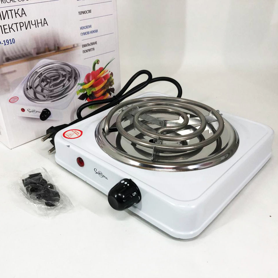 Плита електрична Suntera SP-1910, Міні електроплита, Потужна настільна електроплита White