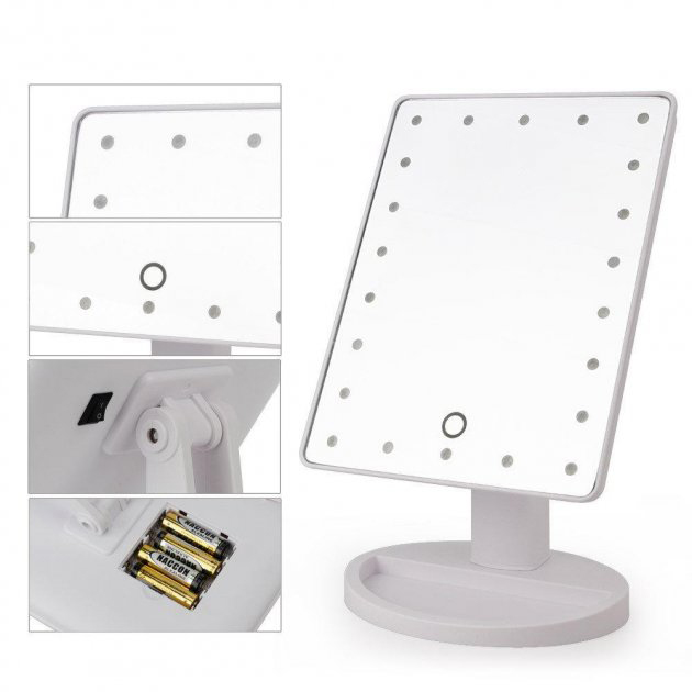 Дзеркало для макіяжу з 16 LED підсвічуванням Mirror White, Дзеркало, що світиться, для макіяжу. Колір: білий
