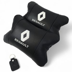 Набір подушок 2шт для авто Renault, натуральна шкіра, на підголівник у машину з логотипом Рено