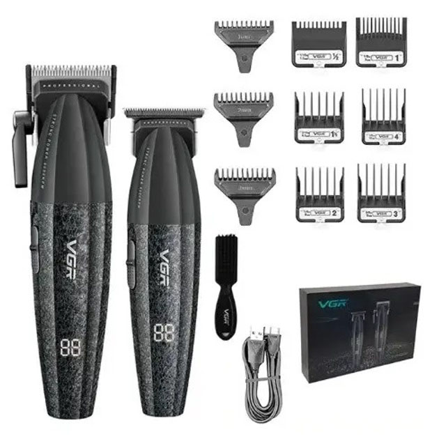 Професійний набір для стрижки волосся VGR V-640 акумуляторний Barber Combo PREMIUM. Колір: чорний