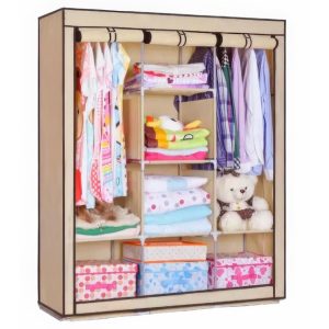 Шафа тканинна 3 секції складана з каркасом STORAGE WARDROBE 175 х 130 х 45 см Beige