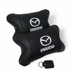 Набір шкіряних подушок Mazda з вишивкою логотипу + подарунок – шкіряний брелок