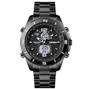 Годинник наручний чоловічий SKMEI 1670BKWT BLACK-WHITE, Армійський годинник протиударний