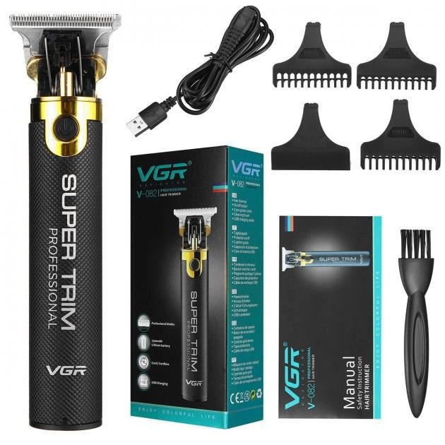 Машинка для стрижки VGR V-082 акумуляторна бездротова професійна + 3 насадки триммер для волосся