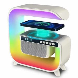 Нічний акумуляторний RGB G3 з бездротовою зарядкою 15W Bluetooth колонка Настільна смарт лампа White
