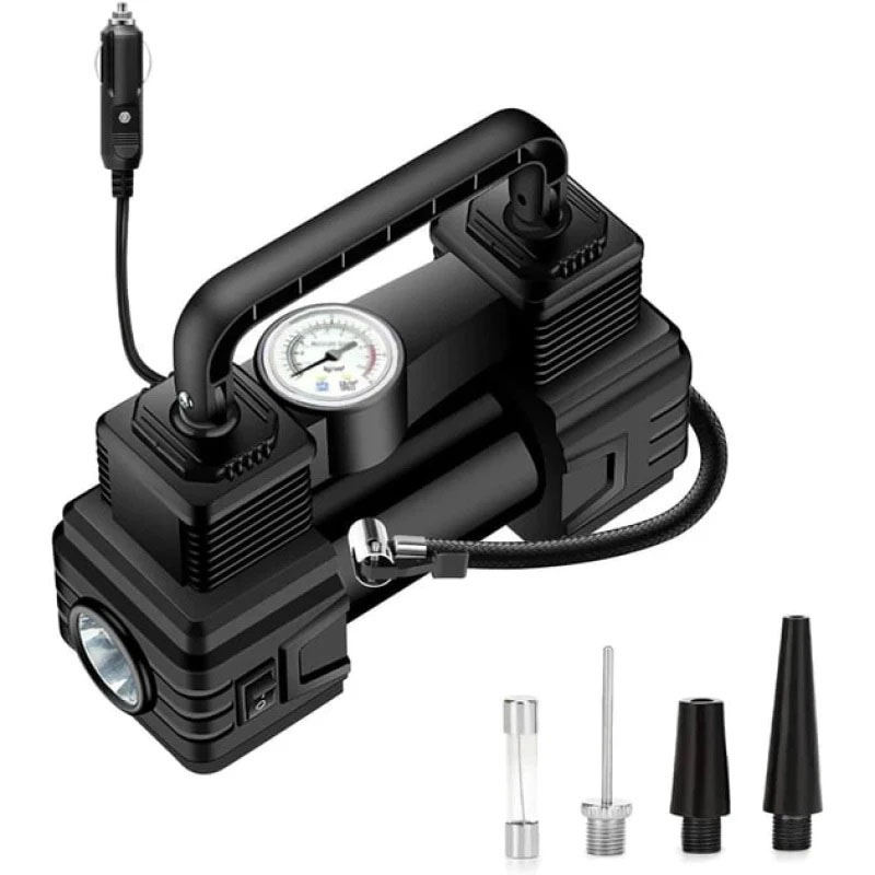Компресор автомобільний 12В від прикурювача з ліхтариком для накачування шин