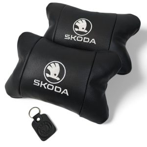 Автомобільні подушки 2 шт на підголівник Skoda / Шкода, з натуральної шкіри, стильний аксесуар для вашого авто