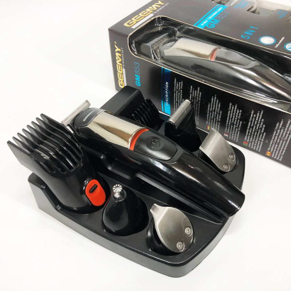 Машинка для стрижки 5в1 Geemy GM-853 стайлер, бритва, триммер на акумуляторі нержавіюча сталь 6 насадок