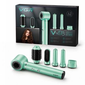 Фен-стайлер VGR V-478 6в1 5 насадок 3 швидкості 2 режими температури 1400Вт GREEN