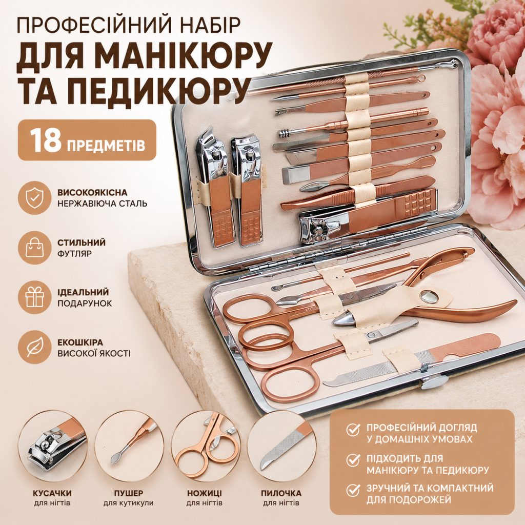 Професійний набір для манікюру та педикюру 18 предметів