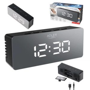 Настільний годинник-будильник Adler AD 1189 Black з термометром, LED-підсвіткою та USB-живленням