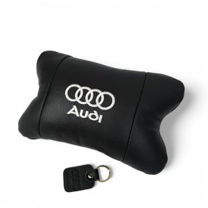 Автомобільна подушка для підголівника Audi – чорна натуральна шкіра