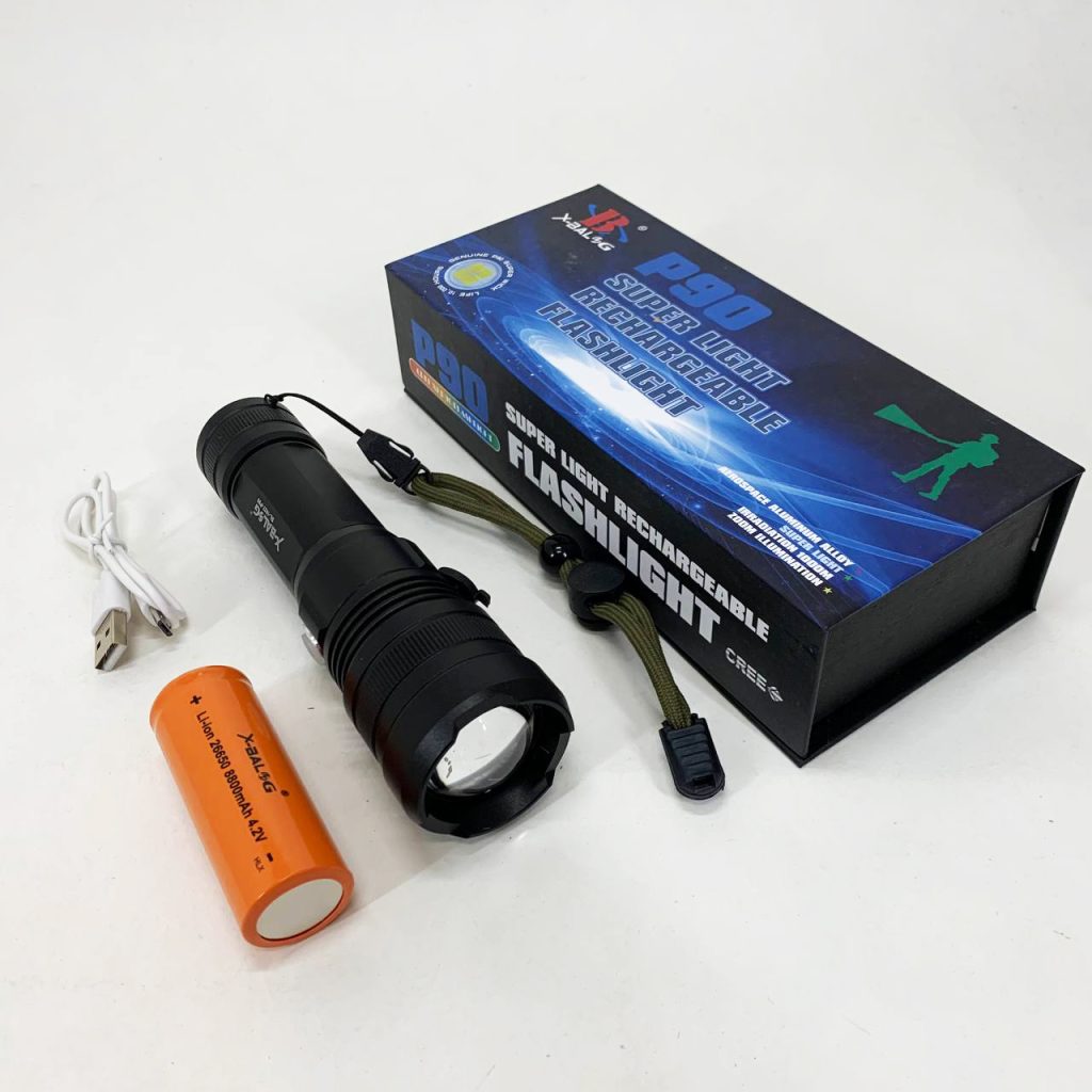 Ручний акумуляторний світлодіодний ліхтар Police X-Balog BL-1827-P90 переносний з USB заряджанням оптичним зумом і металевим корпусом + ремінець на руку