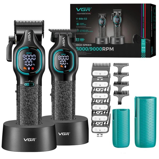 Комплект для стрижки VGR 2 в 1 V-886 S2 BLACK, акумуляторна машинка та триммер