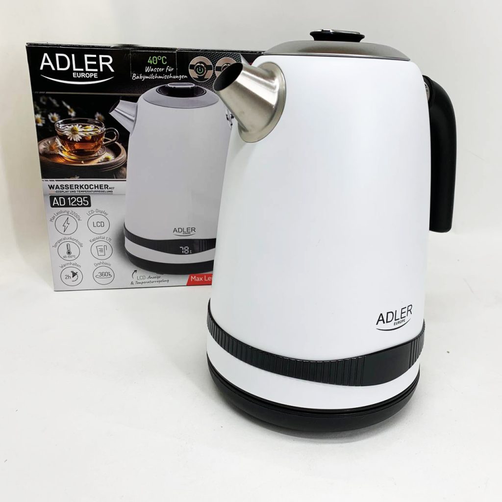 Чайник металевий Adler AD 1295w 1.7л 1850Вт електричний з терморегулятором 40-100 °С White