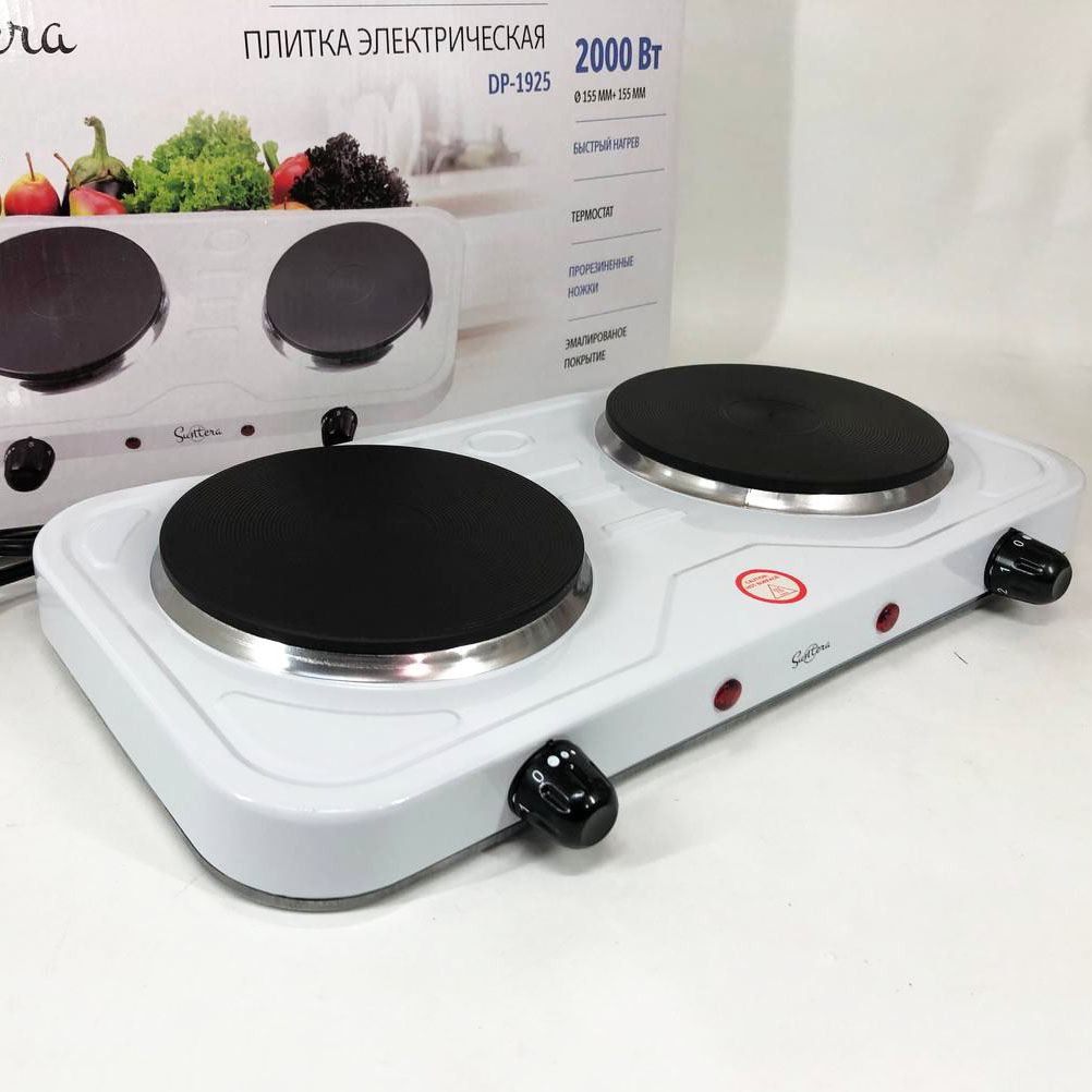 Плита електрична Suntera DP-1925 2000 Вт, електроплита двоконфоркова настільна White