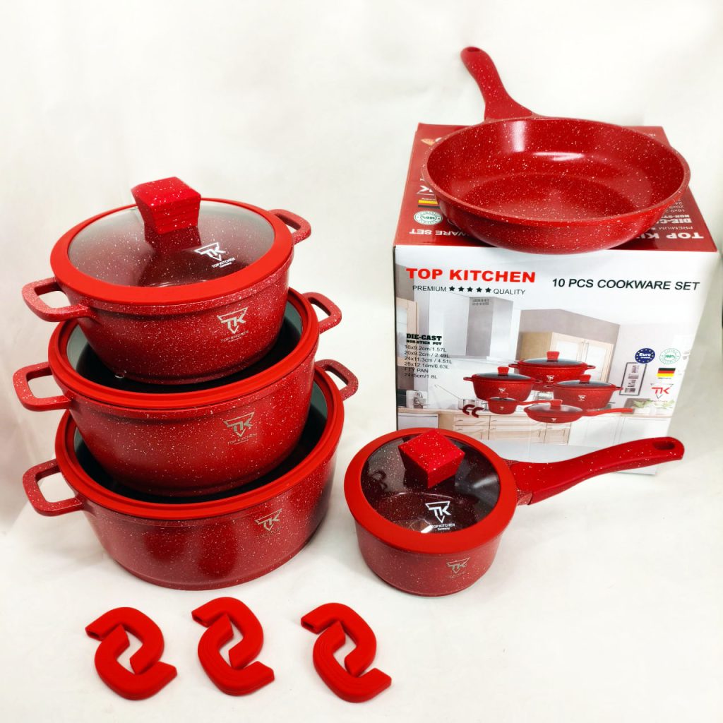 Набір каструль Top Kitchen TK00050 10 предметів сковорода та каструлі з антипригарним покриттям Red