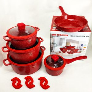 Набір каструль Top Kitchen TK00050 10 предметів сковорода та каструлі з антипригарним покриттям Red