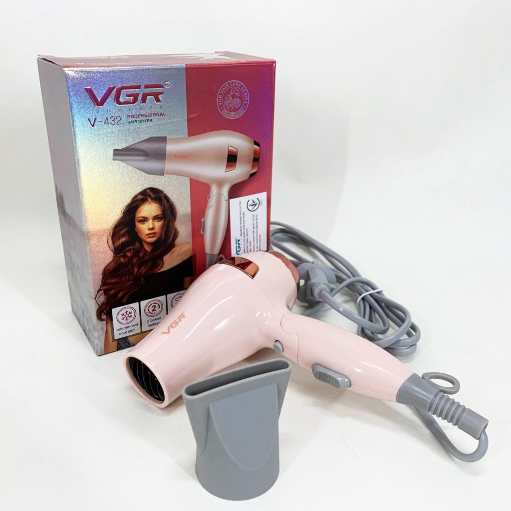 Фен для волосся дорожній VGR V-432 PINK, з концентратором 1000 Вт, іонізація та 2 режими. Колір: рожевий