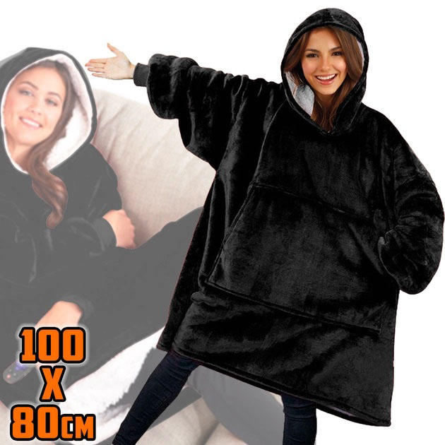 Толстовка плед з капюшоном і рукавами Huggle Hoodie оверсайз Black