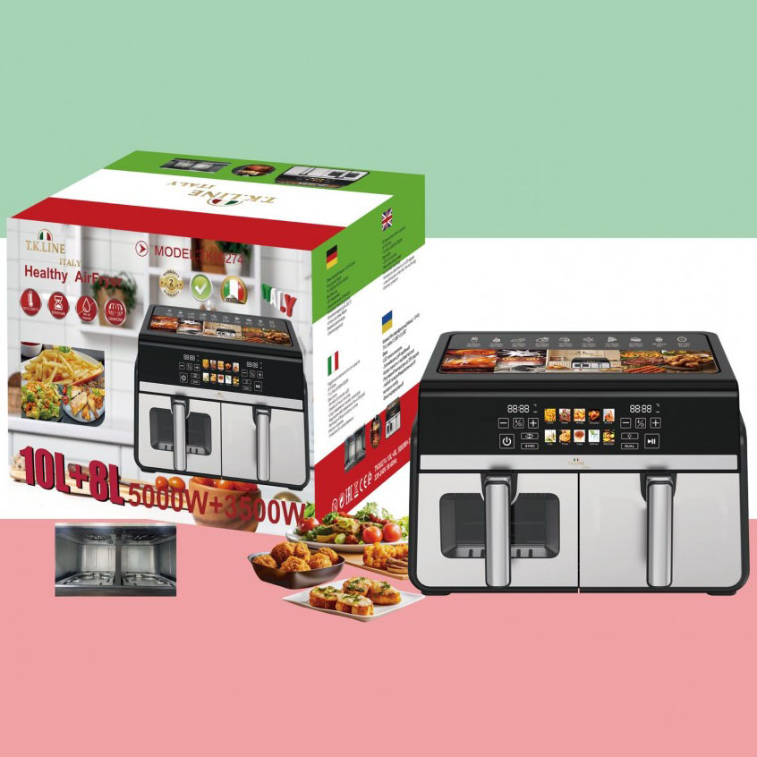 Двокамерна аерогриль фритюрниця T.K.Line TK00274 10л + 8л для здорового приготування страв без олії
