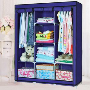 Шафа тканинна 3 секції складана з каркасом STORAGE WARDROBE 175 х 130 х 45 см Каркасна Blue