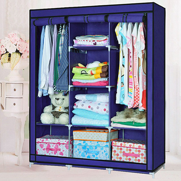 Шафа тканинна 3 секції складана з каркасом STORAGE WARDROBE 175 х 130 х 45 см Каркасна Blue