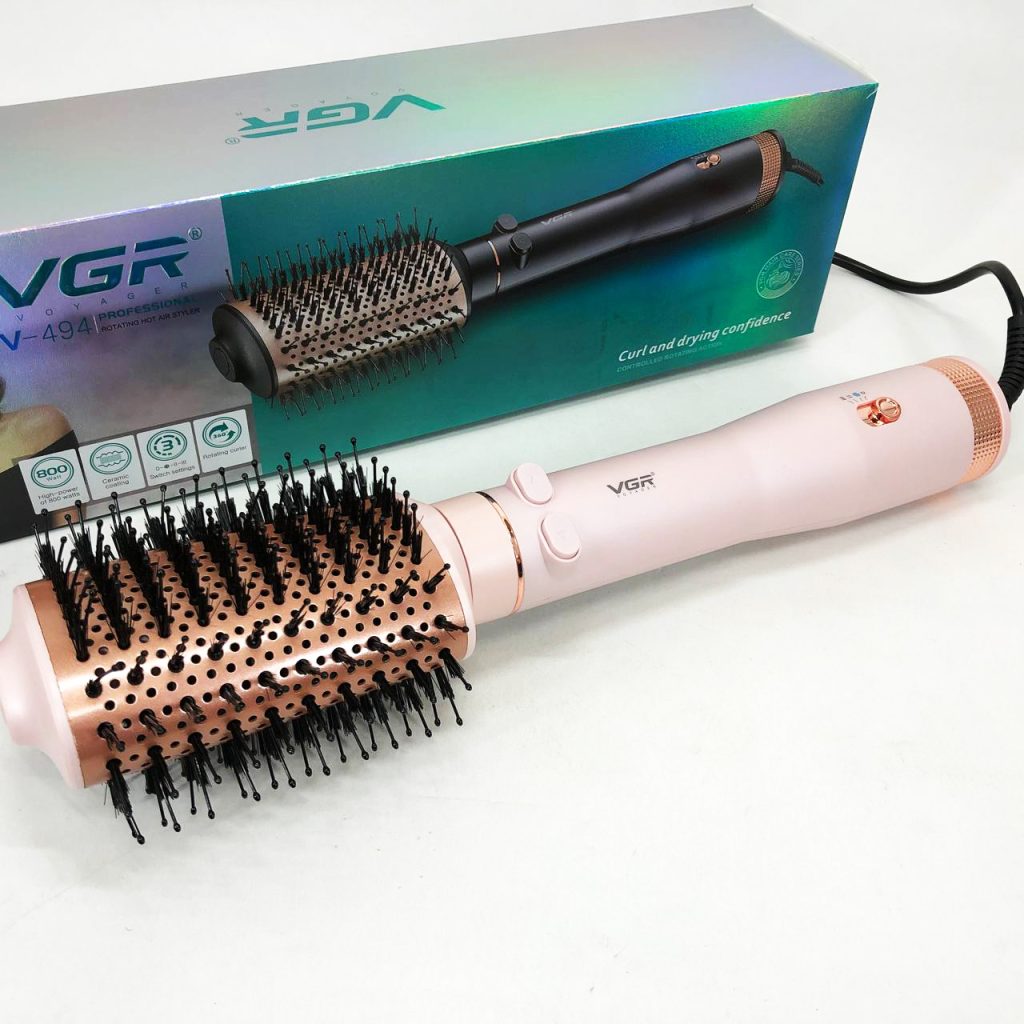 Електричний фен браш для укладання волосся VGR V-494 800Вт Pink