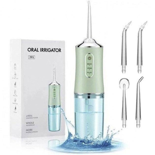 Іригатор для чищення зубів та порожнини рота Oral Irrigator з акумулятором та змінними насадками Green