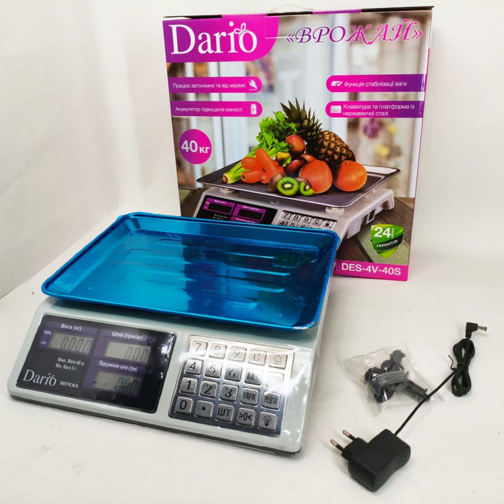 Ваги торгові Dario DES-4V-40S з калькулятором та акумулятором до 40кг