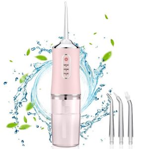 Іригатор для чищення зубів та порожнини рота Oral Irrigator з акумулятором та змінними насадками Pink