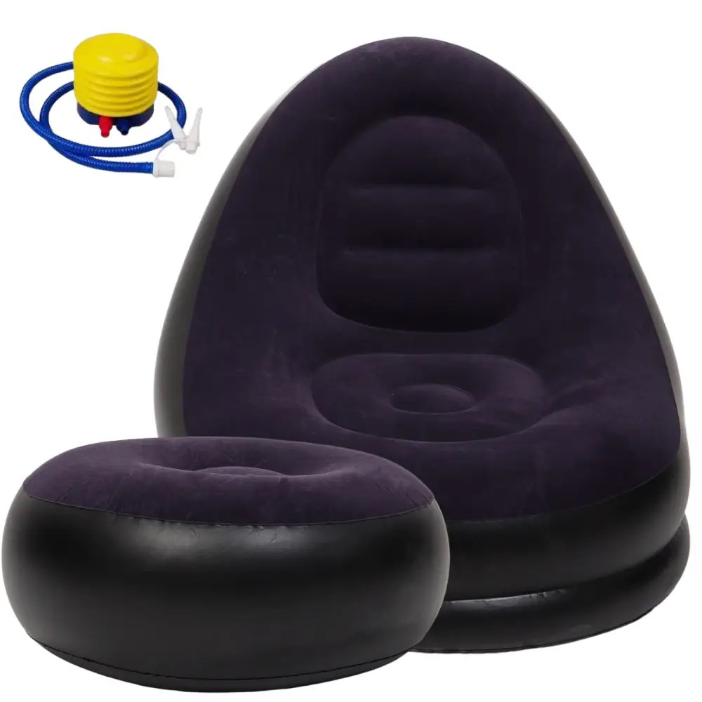 Надувное кресло с пуфом для отдыха AIR SOFA велюровое Purple