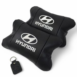 Набір подушок для авто Hyundai 2шт, натуральна шкіра, чорний колір, комфортні підголовники в автомобіль