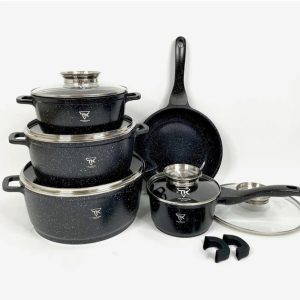 Набір кухонного посуду Top Kitchen TK00020 з мармуровим антипригарним покриттям 16 предметів Black