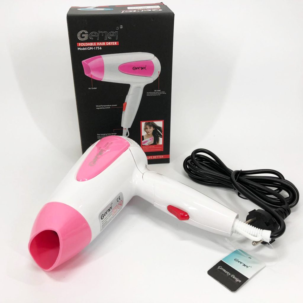 Фен для волосся складаний дорожній Gemei GM-1756 1200 Вт, Домашній фен для укладання Pink